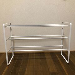 伸縮シューズラック３段 ホワイト（山崎実業）の画像