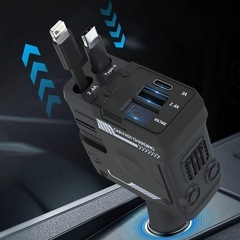 巻き取り式ケーブル2本付き】4in1 車 充電器 シガーソケット...