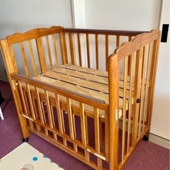 ベビーベッド 木製 新生児 高さ調整 赤ちゃん ベビー用品収納 キャスター付き ベビーサークル スライド開閉扉 ベッドの画像