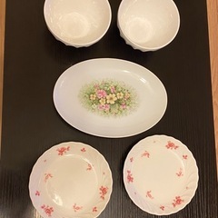 昭和レトロ食器　小皿　楕円プレート　スープボール　セットの画像