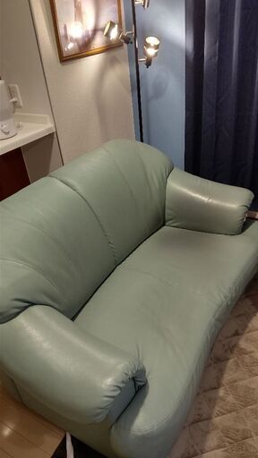 ミントグリーン 2人掛けソファ 合成皮革