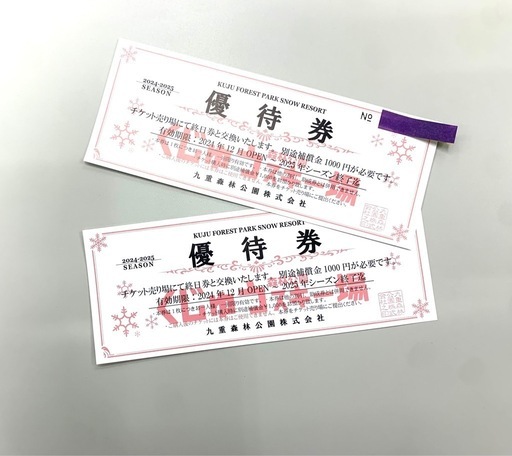 ②九重スキー場　割引券　2枚セット13000円分
