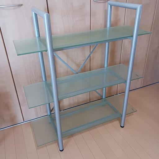 【 ガラスシェルフ 】 収納棚 三段　　家具 ラック