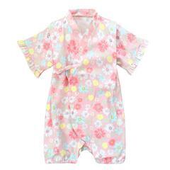 ベビー 甚平 ロンパース 70 80 女の子 キッズ ガールズ 赤 ピンク 花柄 和服 浴衣の画像