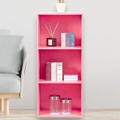 【新品／未組立品】カラーボックス3段 　3個セット（ショッキングピンク）３段ボックスの画像
