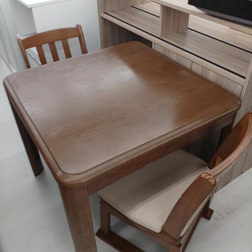 ★ジモティー割あり★こたつダイニング3点セット　YAMAZEN　2016年製　BR　 高さ(H)67cm× 幅(W)80cm× 奥行(D)80cm【joh4531】