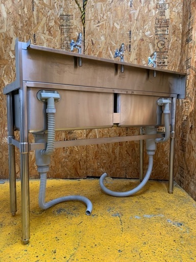 a(7063) ステンレス2槽シンク 3口蛇口 流し台 業務用 厨房用品 W1200D450H800BG150 飲食店 店舗 直接お引