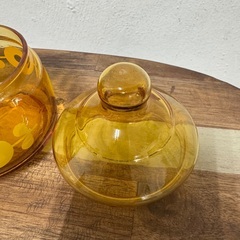 【当時物】 アデリア ガラス製飴色キャンディポットの画像