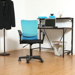 【組立・資材廃棄無料】メッシュチェア オフィスチェア 肘付き 通気性抜群 ガス昇降 ランバーサポート付き ブルーの画像