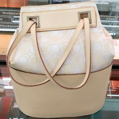 【ドリーム池田店】S.Ferragamo/フェラガモ　2wayハンドバッグ　アイボリー　キャンバス×レザー　型つき有　IKZ-571の画像