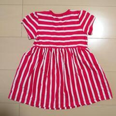 【90cm】子供 ベビー服 ボーダー 半袖 女の子 ワンピース チュニック 赤の画像