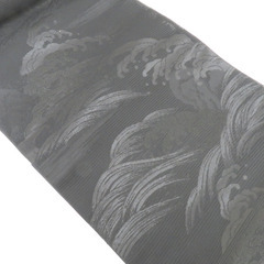 西陣織 名古屋帯 帯反物 黒共帯 喪帯 夏用 絽 正絹 西陣織 西陣織物工業組合証紙番号 1011 双葉織物謹製 黒色 飛雲 喪装用 法事用 未仕立て品 新品 【キモノオフ野々市若松店】の画像