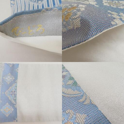 袋帯　格子模様　花菱　モール　金糸　銀糸　着物　084a p 平和屋着物◎六通柄袋帯 船更紗花鳥文 金糸 正絹 逸品 BAAU5074hv