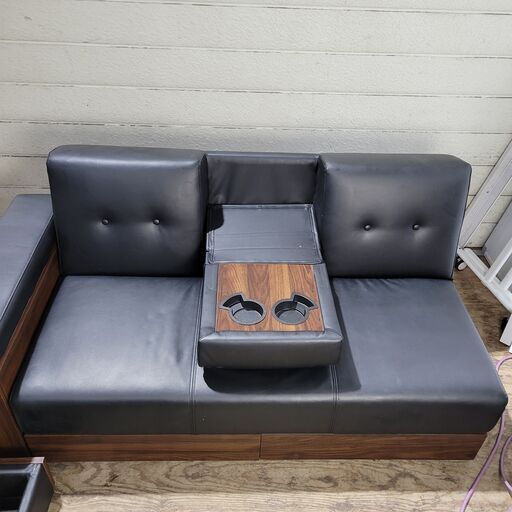 3/8 終 2Pソファ オットマン付き 収納 約W1480D960H730mm/SH340mm 25c菊HG