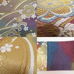 袋帯 振袖用 正絹 波に梅紋様 ゴールドｘ多色 パステル色系 金糸 六通柄 フォーマル 仕立て上がり 着物帯 長さ432cm 【キモノオフ野々市若松店】の画像