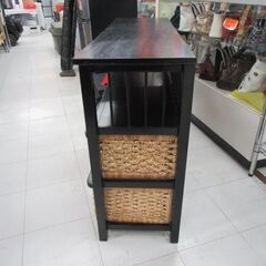 現状品 破損箇所あり 収納棚 幅120×奥行き35×高さ78cm アジアンテイスト ブラック 黒 引き出し収納 収納家具 苫小牧西店の画像
