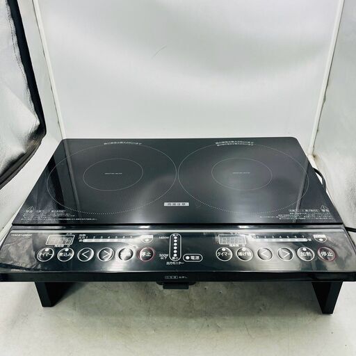 【❗️✨️工事不要で手軽にIH調理！✨️❗️】山善 2口IHクッキングヒーター YEM-W1456(B) 2023年製 高火力1400W ブラック 省エネ＆安全設計