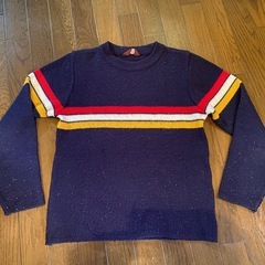 vintage薄手ニットセーターボーダー紺ネイビーメンズレディー...