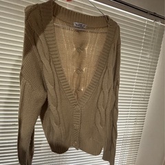 ニットカーディガン ケーブル編み Lサイズ ベージュ