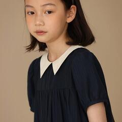 【新品未使用】120 130 キッズ フォーマル ワンピース ネイビー 半袖 白襟 女の子 パーティーワンピースの画像