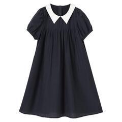 【新品未使用】120 130 キッズ フォーマル ワンピース ネイビー 半袖 白襟 女の子 パーティーワンピースの画像