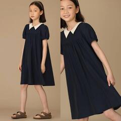 【新品未使用】120 130 キッズ フォーマル ワンピース ネイビー 半袖 白襟 女の子 パーティーワンピースの画像