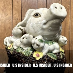 LAより入荷!! 送料無料■　陶器製　ブタさん親子　オブジェ　置...