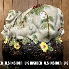 LAより入荷!! 送料無料■　陶器製　ブタさん親子　オブジェ　置物　インテリア　■岐阜より迅速発送!!の画像