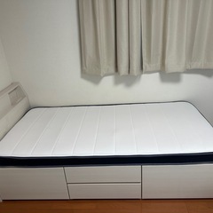 ?値下可能?収納付シングルベッド＊ホワイト＊マットレス含