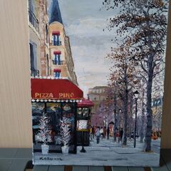 真作】森下 一夫・風景画「ピザ屋」（平成8年）