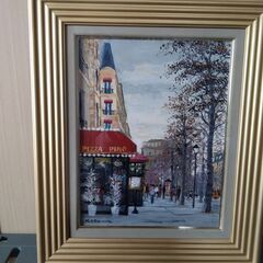 真作】森下 一夫・風景画「ピザ屋」（平成8年）