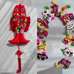 中国　縁起物　吊るし飾り　吉祥双魚飾り　吉祥十二支飾り