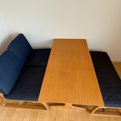 【現地引取りのみ】無印|MUJI リビングでもダイニングでもつかえるセット テーブルソファチェアベンチ4点の画像