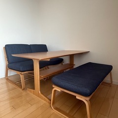 【現地引取りのみ】無印|MUJI リビングでもダイニングでもつかえるセット テーブルソファチェアベンチ4点の画像
