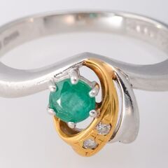 Pt850/K18 エメラルド・ダイヤモンド 指輪 品番e23-177の画像