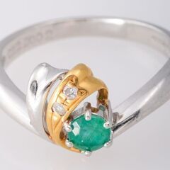 Pt850/K18 エメラルド・ダイヤモンド 指輪 品番e23-177の画像