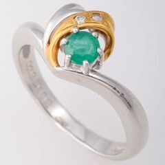 Pt850/K18 エメラルド・ダイヤモンド 指輪 品番e23-177