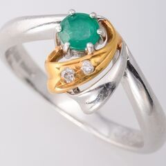 Pt850/K18 エメラルド・ダイヤモンド 指輪 品番e23-177の画像