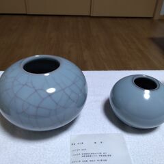 津金日人夢の宮内庁買い上げの「青瓷壺」2個セットの画像