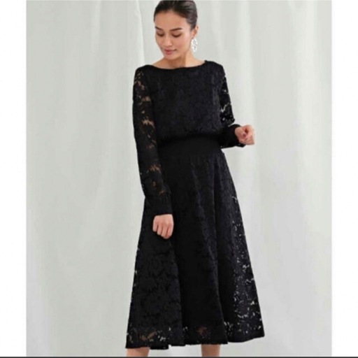新品 ロングワンピース 黒レースワンピース