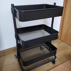 ニトリ 高さ調節ができるスチールワゴントロリ3小【黒】の画像