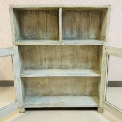 再出品：アンティーク キャビネット 木製 シャビーシック 飾り棚 収納棚 ショーケース 白ペンキ塗装？の画像