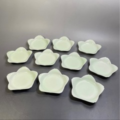 * 美品 有田焼 高山 青磁 花型 小皿 10枚セット