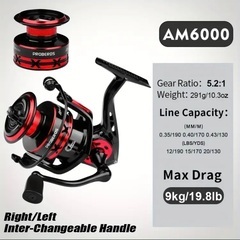 【087】新品 PROBEOS AM6000 両手用スピニングリール、5.2:1 ギア比、20kg 最大ドラッグ、アルミニウム合金の画像