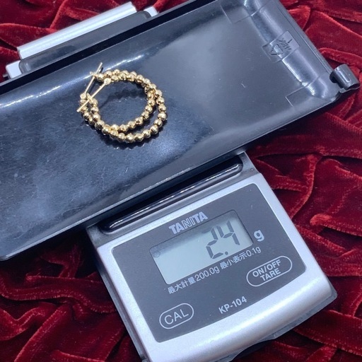 K18 ミラーボール　フープピアス　2.4g 両耳