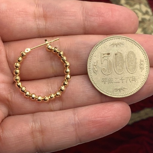 K18 ミラーボール　フープピアス　2.4g 両耳