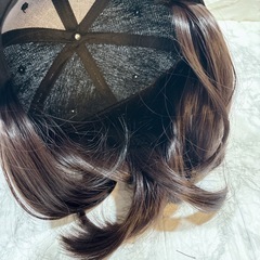 ウィッグ　キャップ付きウィッグ　セミロング　ボブ　帽子　ダークブラウン　小顔　2の画像