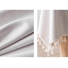 白　テーブルクロス　140㎝×180㎝　ホワイト　撥水　タッセル　汚れ防止　9の画像