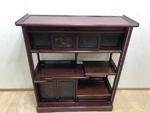 茶棚 茶箪笥 飾り棚 違い棚 茶道具透かし彫り 和箪笥 アンティーク ビンテージ 【糸島市内 送料無料】250309-1