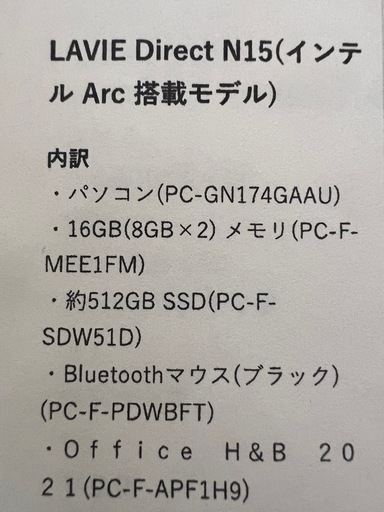 NEC LAVIE Direct N15（インテルArc 搭載モデル）15.6インチ
